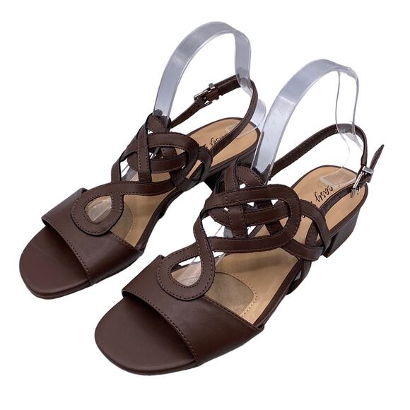 New Easy Street Catrin Brown Woven Multi Strap Open Toe Slingback Sandals 7 1/2M - Picture 1 of 9